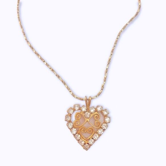 Vintage Gold Rhinestone Heart Necklace - Picture 5 of 5